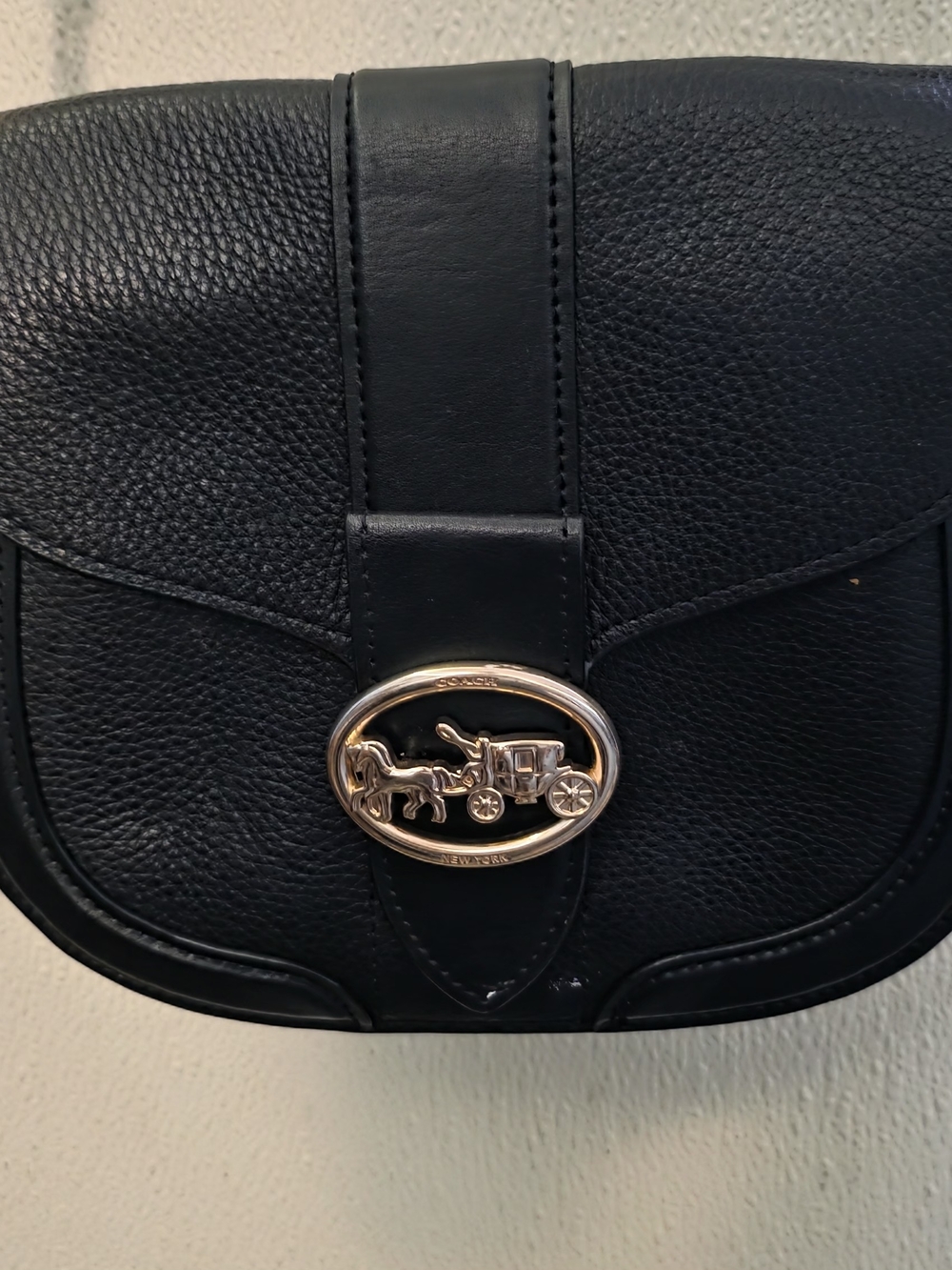 Coach Black Pebbled Leather Saddle Bag with Signature Horse & Carriage Hardware